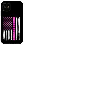 C&oelig;ur Rose Saint Valentin Drapeau am&eacute;ricain Am&eacute;ricain Am&eacute;ricain Amoureux Patriotique Coque pour iPhone 11