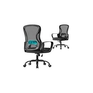 SONGMICS Chaise de Bureau Ergonomique Pivotante, en Maille, Fauteuil de Bureau, Soutien Lombaire, Fonction Basculante, Accoudoirs, pour Chambre, Noir d'encre OBN043BH02