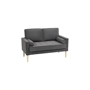 HOMCOM Canap&eacute; 2 Places canap&eacute; Moderne en Velours 127 cm, Coussins &agrave; Ressorts &eacute;pais, Assise capitonn&eacute;e, 2 oreillers, Pieds en Bois d'h&eacute;v&eacute;a, Banquette 2 Places pour Salon, Chambre, Petit Espace, Gris