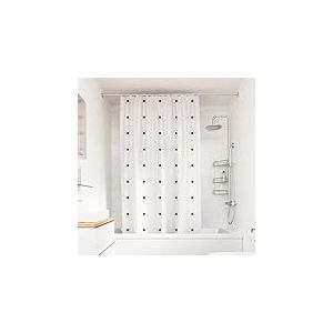 Croydex Rideau de Douche Blanc à Pois Noirs - 100% Polyester avec Ourlet lesté, Lavable en Machine et revêtement Hydrofuge Proseal 1800 x 1800 mm