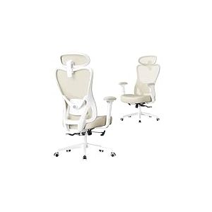SONGMICS Chaise de Bureau Ergonomique, Fauteuil de Bureau, Appui-T&ecirc;te et Soutien Lombaire R&eacute;glables, Supporte Jusqu&rsquo;&agrave; 150 kg, Hauteur R&eacute;glable, Beige Sable OBN066LF01