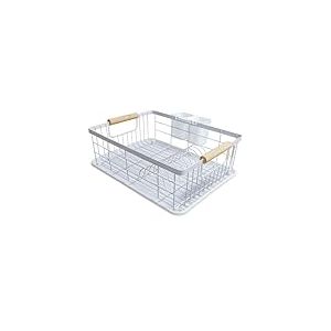 Amig - Égouttoir Graz | 42 x 31,5 x 15 cm | Acier avec Poignée en Bois | Couleur Blanc | Égouttoir avec Plateau d'Égouttage et Support pour Couverts | Capacité pour 10 Assiettes et 6 Verres