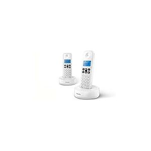 Philips D1612W - Téléphone sans Fil Duo, rétro-éclairé, Son HQ, jusqu'à 4 combinés, répertoire 50 numéros, Faible consommation Eco, Identification de l'appelant, portée 50m-300m Blanc