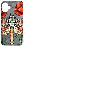 Motif Libellule en Verre teint&eacute; Coquelicot Coque pour iPhone 16 Plus