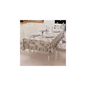 PETTI Artigiani Italiani - Nappe de Table en Plastique avec Volants, Nappe de Table d'extérieur imperméable en Coton Motif Lidia - Noir - 12 Places (140 x 240 cm) - 100% fabriquée en Italie