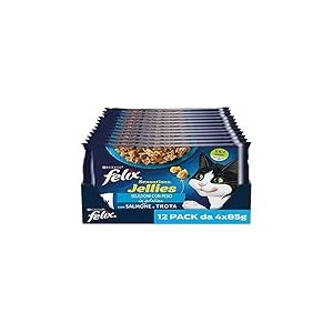 Purina Felix Sensations Jellies Nourriture Humide pour Chats avec Saumon en gelée insavoureuse avec des Jambes et Une Truite en gelée et épinards, 48 sachets de 85 g chacune