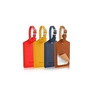 AiQInu Lot de 4 Etiquette Valise en PU, Étiquette Bagage avec Boucle Réglable, Porte Etiquette Valise Inscriptible Nom Adresse, Luggage Tag pour Sac de Voyage Valise Sacs à Dos