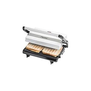 Bestron Machine a panini avec bac de récupération, Appareil panini avec poignée Cool-Touch, Paninimaker avec revêtement antiadhésif, 700 Watt, APM123W, Couleur: Blanc