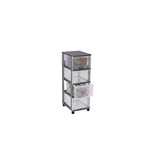 SUNDIS | Tour de Rangement à roulettes Optimo - 5 Grands Tiroirs 15 Litres - Argent / Transparent - 4155002