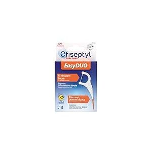 Efiseptyl - Porte-fil Dentaire EasyDuo - Fil Résistant Fluoré - Bâtonnet Gomme Douce - x18