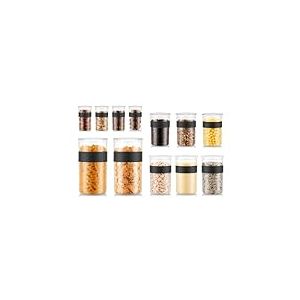 Bodum K11830-01SA-1 Presso Set de 12 Bocaux Conservation en Plastique avec Couvercle Hermétique - 4 x 0,25 L, 3 x 0,6 L, 3 x 1,0 L, 2 x 2,0 L, Noir