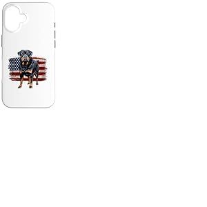 Rottweiler am&eacute;ricain avec Drapeau am&eacute;ricain Coque pour iPhone 16