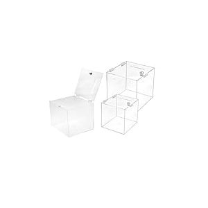 TUKA-i-AKUT 3er Boîte de Dons en Acrylique 30cm + 25cm + 20cm, Verrouillable Boîte de Promotion Boîte d'Action avec Serrure, Urne Billets Boîte de Jeu, Cube Boîte de Dépôt, Transparente TKD8260-Set