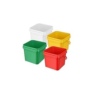 Mifoci Seau de nettoyage en plastique de 5 litres - Seau carr&eacute; rouge, vert, jaune, blanc - Petit seau utilitaire avec poign&eacute;e pour le nettoyage de la maison, le stockage, l'alimentation du b&eacute;tail, le