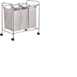Amazon Basics Panier à linge avec 3 compartiments de tri, Rectangulaire, Capacité de 135 litres, Blanc , 78 x 46 x 86 cm