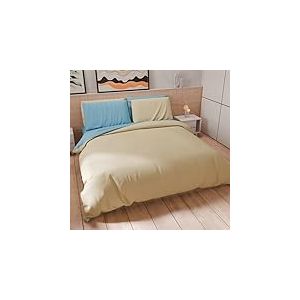 PETTI Artigiani Italiani - Set Housse de Couette 250x200 cm (2 Taies d'oreiller 50x80 cm Incluses), Parure de Lit Microfibre 2 Personnes Douce Taupe Bleu Ciel