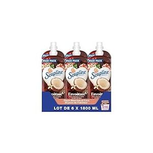 SOUPLINE - Adoucissant Concentré Ultra Emotion - Noix de Coco & Fleurs Blanches - Lot de 6 x 1,8L