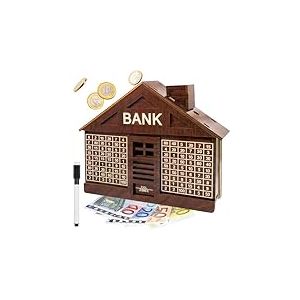Tirelire en Bois de qualit&eacute; sup&eacute;rieure avec Chiffres - Tirelire avec Compteur jusqu'&agrave; 2000 &euro; - pour Adultes et Enfants - avec marqueur Cible - Id&eacute;ale pour Les Vacances, Les Mariages et la