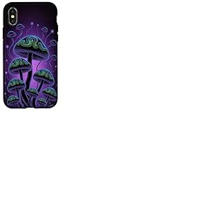 Motif champignons magiques psychédéliques noirs esthétiques Coque pour iPhone X/XS