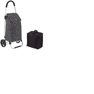 KitchenCraft Chariot De Cuisine Pliable À Roulettes Avec Sac Réfrigérant Amovible Pour Aliments Surgelés, Métal Robuste Et Polyester Résistant À La Douche, 45 X 33 X 100 cm, Imprimé Noir À Pois