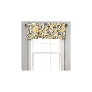 Lush Decor Dolores Rideau de fenêtre filtrant la lumière, 132,1 cm de Large x 45,7 cm de Long, Jaune – Rideaux en Toile – Cantonnière Bleu Vif et Jaune – Imprimé Oiseaux et Fleurs – Cottage,