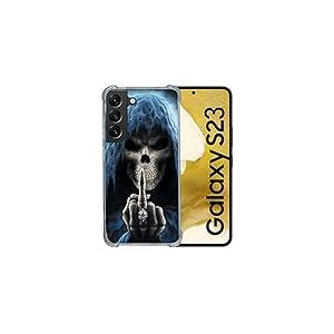 Cokitec Coque Renforcée en Verre Trempé pour Samsung Galaxy S23 Tete de Mort Doigt