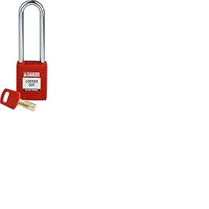 Brady (NYL-RED-76ST-KD) Cadenas de condamnation SafeKey Nylon avec anse en Acier 76.00 mm Rouge KD - Cl&eacute; diff&eacute;rente 1 Pi&egrave;ce(s)