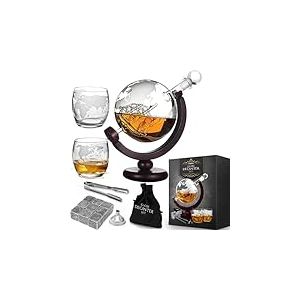 MikaMax - Ensemble de Carafe &agrave; d&eacute;canter Globe - Ensemble de Carafe &agrave; Whisky - Set &agrave; Whisky fabriqu&eacute; &agrave; la Main - Comprend 2 Verres &agrave; Whisky - 850 ML - Transparent - Ensemble Carafe &agrave; d&eacute;canter en Verre