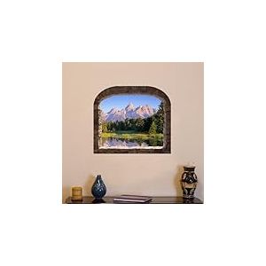 Ambiance Sticker Muraux Chambre Adulte Adhesif Mural Effet 3D Autocollant pour Cuisine Décoration Trompe l'œil Salon - Réflexion de Montagne - H70 x L80 cm