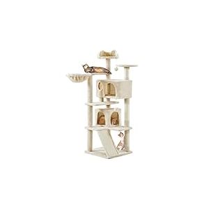 Yaheetech Arbre &agrave; Chat Multiniveau Tour pour Chat avec Cachettes Panier Perchoirs Rampe Poteaux en Sisal Boule Suspendue Tour d'escalade pour Chatons 145 cm de Haut Beige