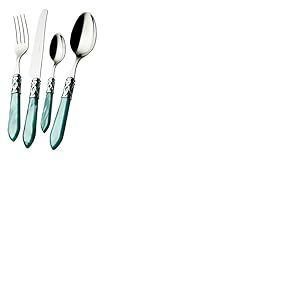BUGATTI, Aladdin, Set de 24 Couverts en Acier Inoxydable 18/10, Anneau chrom&eacute; et Manche Vert Eau avec Effet nacr&eacute;. Ensemble 6 Personnes: 6 cuill&egrave;res, 6 fourchettes, 6 Couteaux et 6 cuill&egrave;res &agrave; caf&eacute;