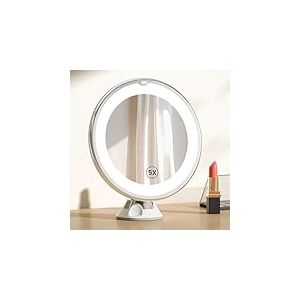 EMKE Miroir de Table avec éclairage - Miroir grossissant 5X - Miroir de Maquillage LED pivotant à 360° avec Ventouse - Miroir de Maquillage avec éclairage - Miroir cosmétique Portable pour Les