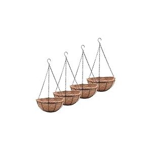 JFFLYIT Lot de 4 paniers Suspendus en métal de 20,3 cm pour Plantes d'extérieur avec Doublure en Fibre de Coco - Support Rond pour Jardin, terrasse, Porche, Pot de Fleurs
