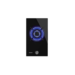 Cecotec Plaque de Gaz Butane et Naturel 1 Feu Bolero Squad G 1200S Glass Black. 3500 W, Verre Noir, Grilles Individuelles en Fonte, WOK Triple Couronne, Allumage Électrique, Système de Sécurité