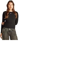 Tommy Jeans Femme Tjw Slim Essential Rib Dw0dw17387 T-shirt &Agrave; Manches Longues, Noir (Black), XXS EU