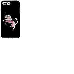 Silhouette de licorne écossaise en tartan rose, blanc et gris Coque pour iPhone 7 Plus/8 Plus