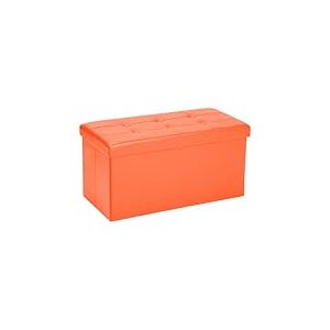 COSYLAND Pouf de Rangement Pliable en Similicuir – Ottoman avec Couvercle 76x38x38 cm, Banc Coffre Repose-Pieds 200 kg, Tabouret de Salon avec Espace de Stockage Caché – Orange