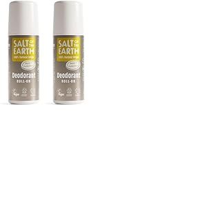 Natural Deodorant Roll On by Salt of the Earth, Amber & Sandalwood - Vegan, Long Lasting Protection, Leaping Bunny Approved, Made in the UK - 75ml (Lot de 2)