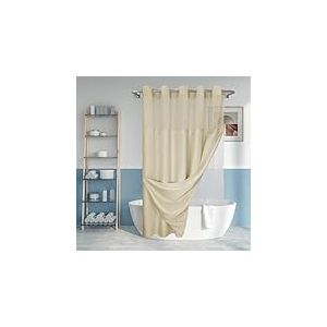 Rideau de Douche Beige textur&eacute; sans Crochet avec Doublure en PEVA &agrave; Boutons-Pression &ndash; Rideau de Douche de Style h&ocirc;tel avec fen&ecirc;tre Transparente &ndash; Lavable en Machine et Hydrofuge &ndash; Lin &ndash; 180 x 188 cm
