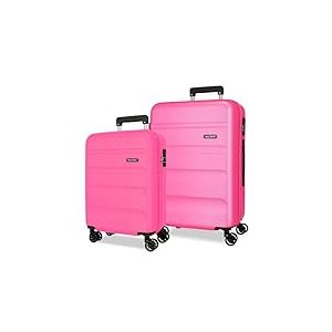 Roll Road Flex Jeu de valises Rose 55/65 cm Rigide 5,8 kg Fermeture à Combinaison latérale ABS 5,8 kg 91L Bagage à Main, Rose, Talla única, Jeu de valises