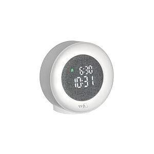 TFA Dostmann Réveil Lumineux numérique avec Chiffres LED, 60.2047, veilleuse et lumière de réveil, avec Affichage de la Date, revêtement en Tissu, Alimentation Secteur, Alarme avec Snooze, Blanc