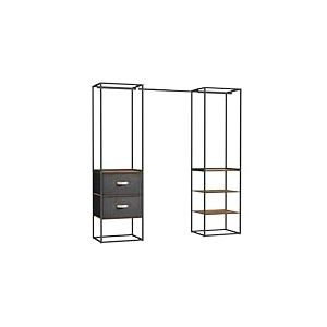 SONGMICS Penderie, Armoire Ouverte, Placard, Porte-V&ecirc;tements Solide avec 1 Tringle Extensible, 2 Tiroirs et 4 &Eacute;tag&egrave;res, pour Chambre, Gain de Place, Marron Rustique RGR003B01