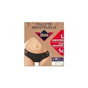 Nana Culotte Menstruelle Lavable - Flux Abondant - Absorption Supérieure pour une Protection Intégrale, Jour et nuit - Noir - Coupe Hipster, L