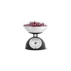 Balance de Cuisine M&eacute;canique Intemporelle Salter &ndash; Bol de 2L Compatible Lave-Vaisselle, Cadrans Faciles &agrave; Lire, Grands Chiffres, Sans Piles, Design R&eacute;tro, Capacit&eacute; de 5kg, Peser les Ingr&eacute;dients, Noir