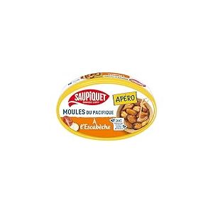 SAUPIQUET - Moules à la Sauce Escabèche - Idéal Apéritif, à picorer, à piquer - Sans conservateurs, colorants ni arômes artificiels - 12 Conserves (110 g)