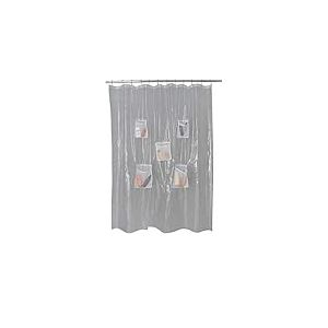Bath Bliss Doublure de Douche en PEVA Lourd avec 5 Poches en Filet, pour Le Rangement, la Technologie, Les tablettes, Les iPads, Peu encombrante - Transparent - 177,8 x 182,9 cm