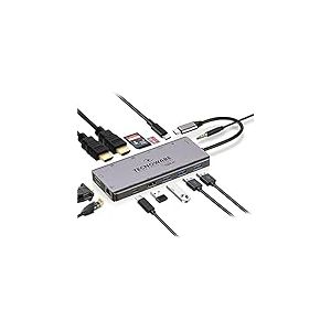 Tecnoware Power Systems - Hub USB Type-C 13-en-1, HDMI 4K Ultra HD, Ethernet RJ45, USB 3.0 et 2.0, SDXC Micro SD, Jack Audio 3.5 mm, Compatible MacBook, Windows, Linux, Gris, Adaptateur 13