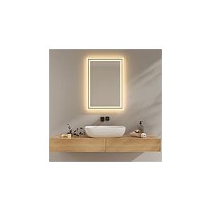 EMKE Miroir Salle de Bain avec Éclairage, 50x70 cm, Anti-Buée, 2 Températures de Couleur (Blanc Chaud/Blanc Froid), Interrupteur à Bascule, Horizontale/Verticale, Miroir LED，IP44
