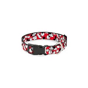 Buckle-Down Plastic Clip Collar - Mickey Mouse Poses Scattered Red/Black/White - 1.5" Wide - Fits 16-23" Neck - Medium