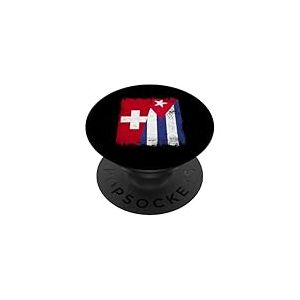 Demi Drapeau Suisse cubain Patrimoine Suisse cubain PopSockets PopGrip Adh&eacute;sif